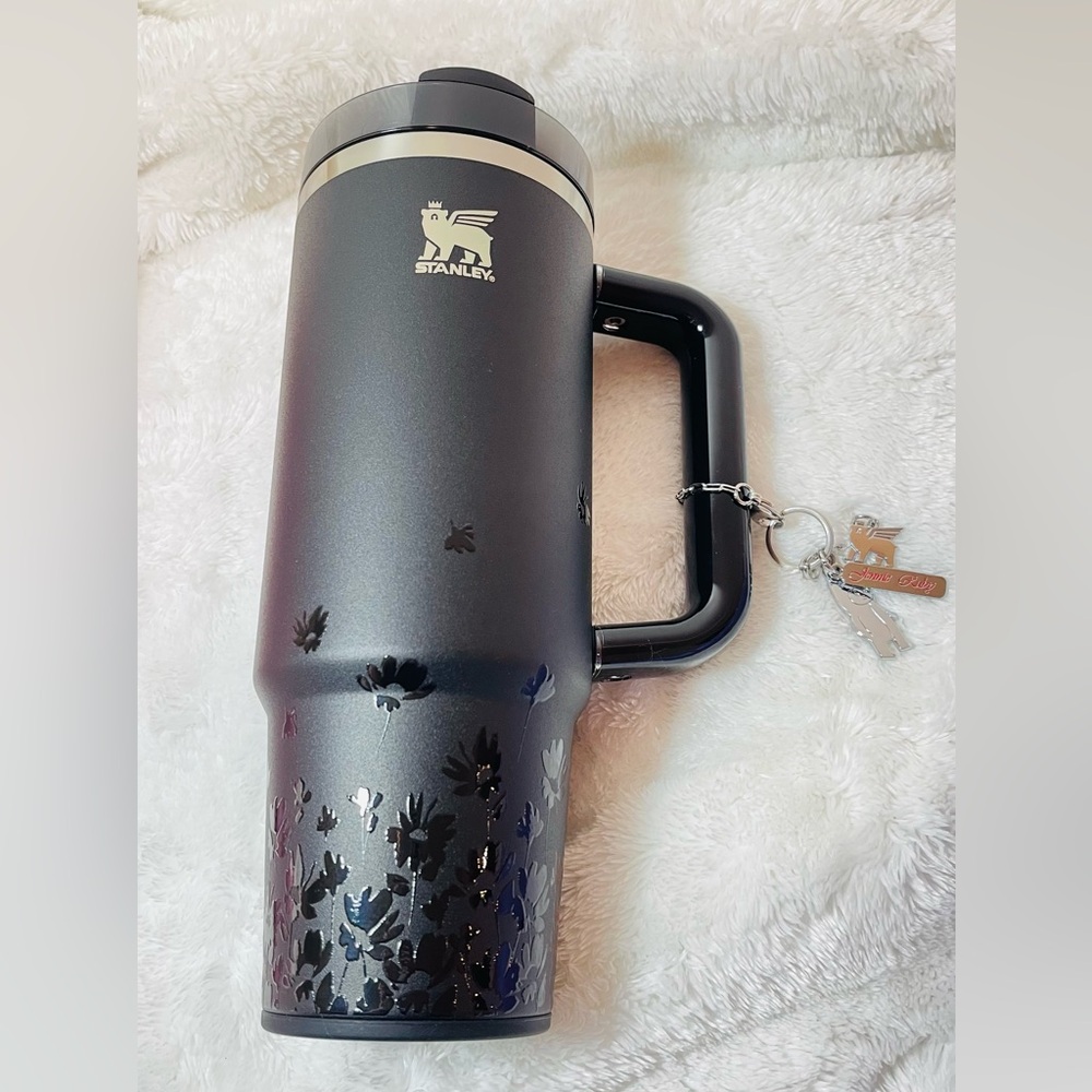 Stanley Black Stainless Travel Mug with Floral Accents